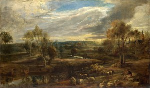 A Shepherd with his Flock in a Woody Landscape